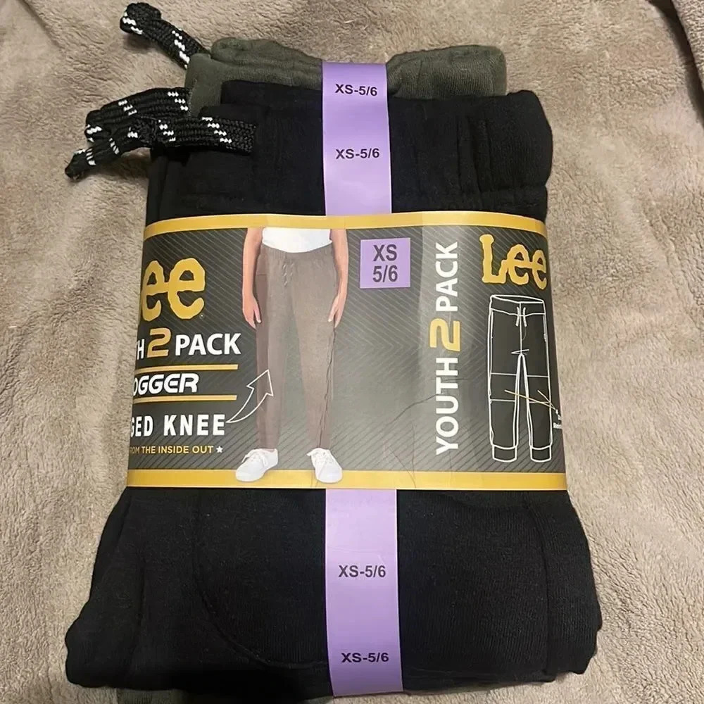 #6 Lee Youth 2-pack Jogger Black & Green X-Small 5/6 Rugged Knee Sweatpants